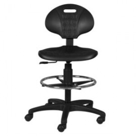 Silla cajero Industrial sin brazos, en poliuretano con aro cromado y rodajas